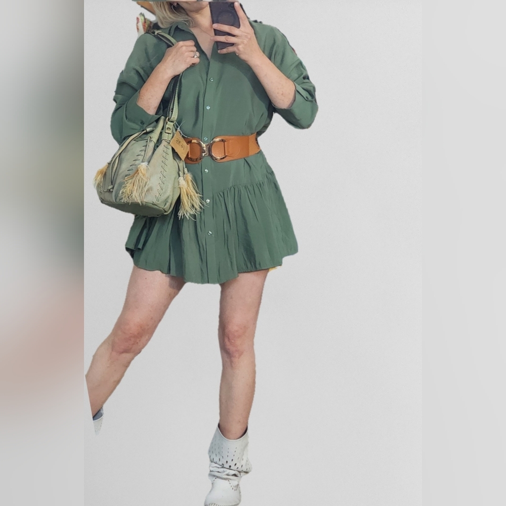 Zara Green Button Down Dress Size M